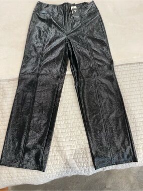 GUESS Women’s Black Faux Patent Leather Straight-Leg Pants